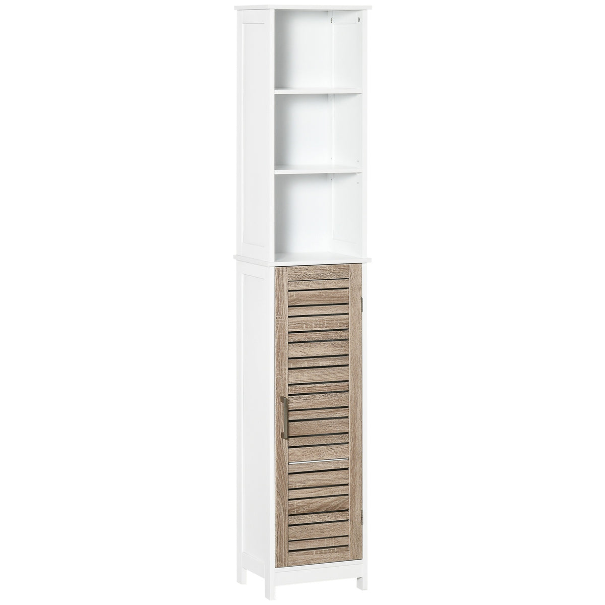 Bathroom Tall Cabinet Freestanding Cabinet With 3 Open Shelves, Adjustable Shelf, White, 34X26X172Cm