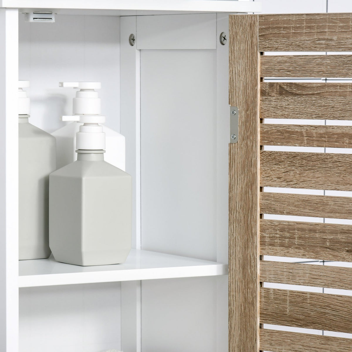 Bathroom Tall Cabinet Freestanding Cabinet With 3 Open Shelves, Adjustable Shelf, White, 34X26X172Cm