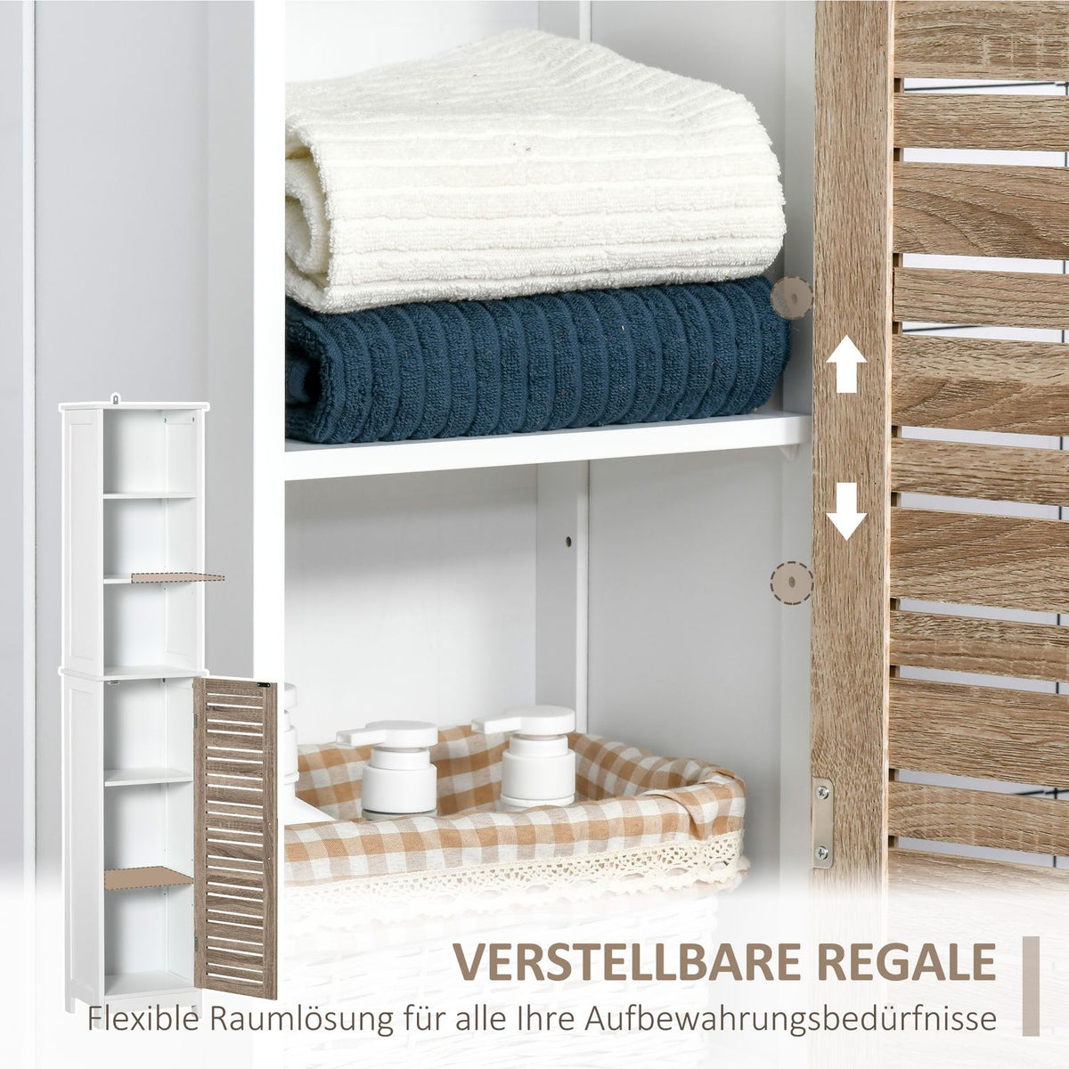 Bathroom Tall Cabinet Freestanding Cabinet With 3 Open Shelves, Adjustable Shelf, White, 34X26X172Cm