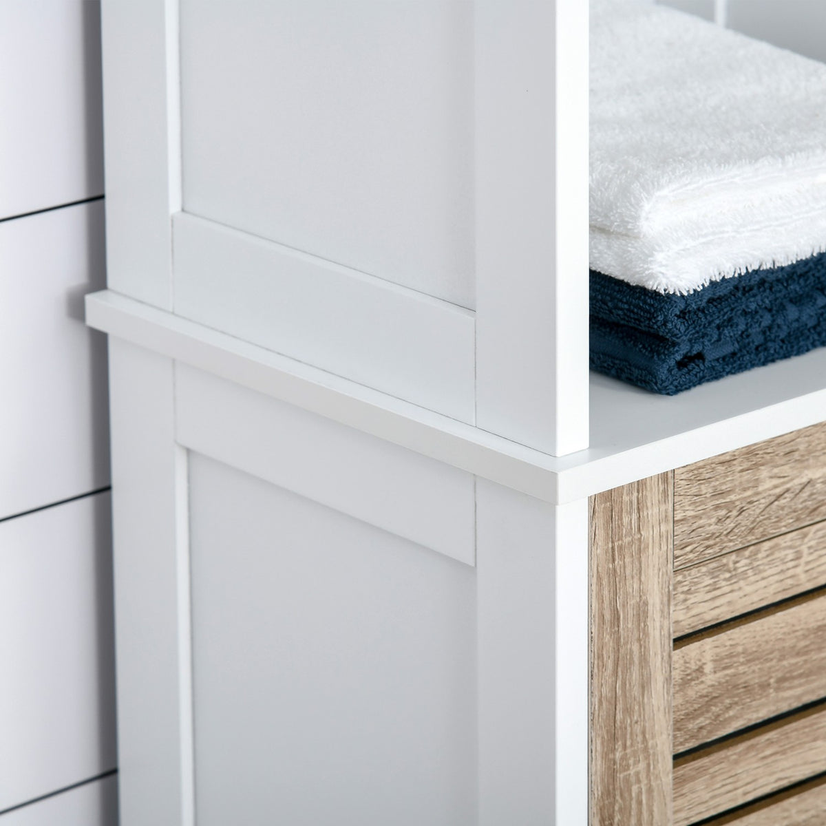Bathroom Tall Cabinet Freestanding Cabinet With 3 Open Shelves, Adjustable Shelf, White, 34X26X172Cm