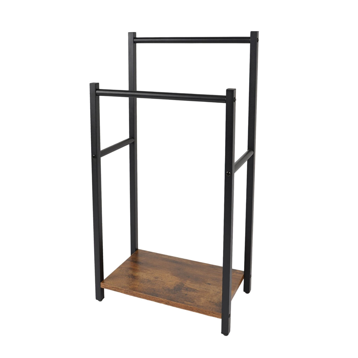 Bathroom Towel Rack with Shelf, Brown, Steel & MDF