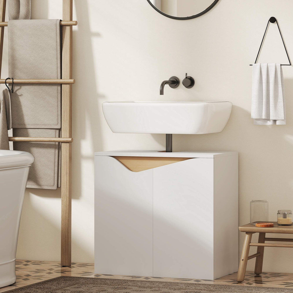 Bathroom Vanity Cabinet, Soft-Close Doors, White, 60x35x57.9 cm