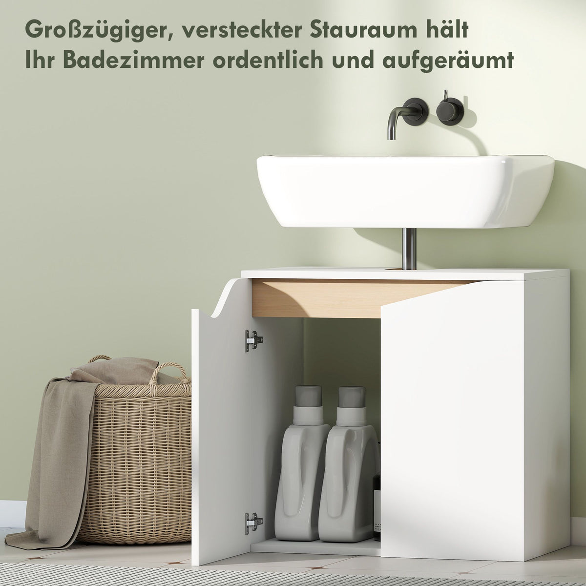 Bathroom Vanity Cabinet, Soft-Close Doors, White, 60x35x57.9 cm