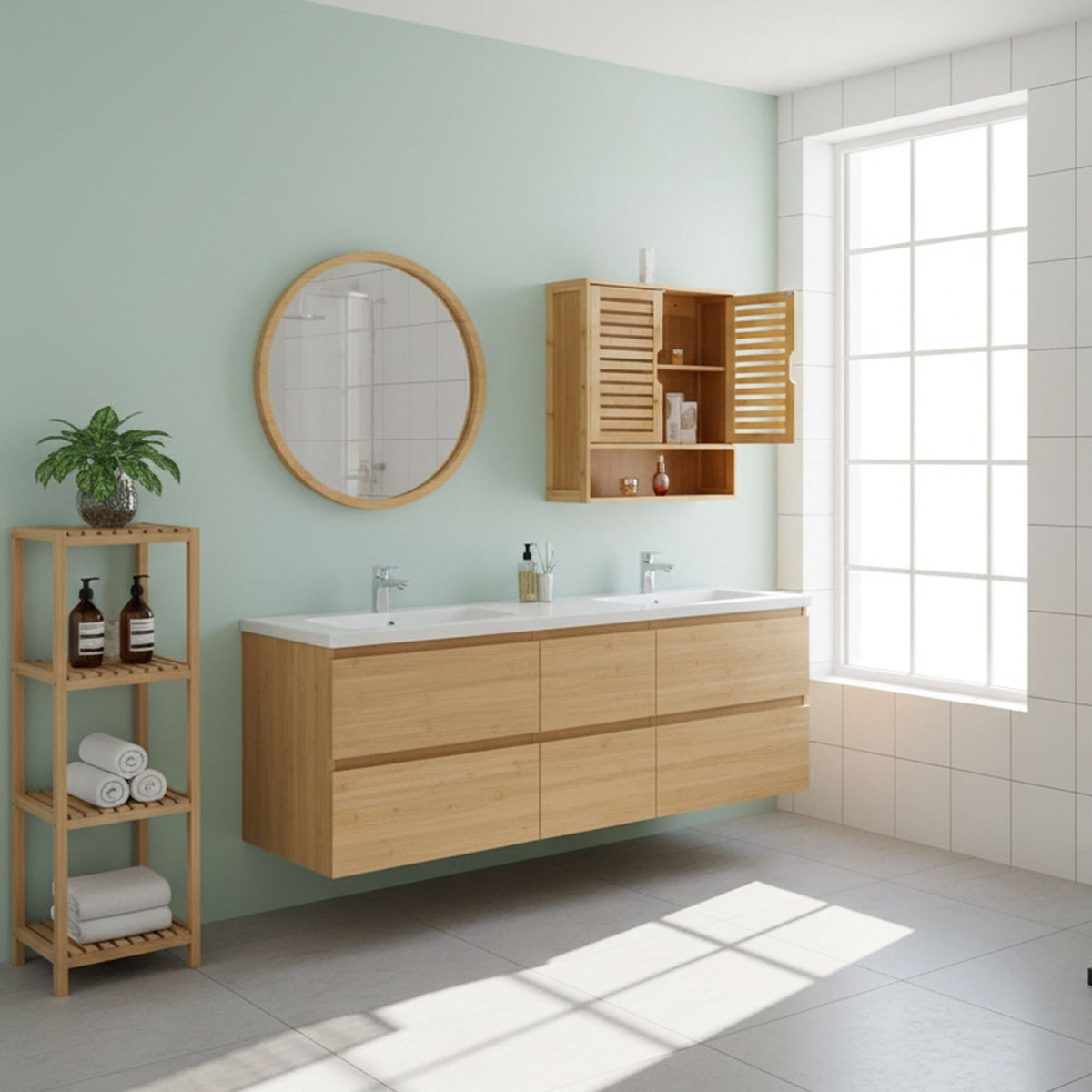Bathroom Wall Cabinet, Adjustable Shelf, Louvered Doors