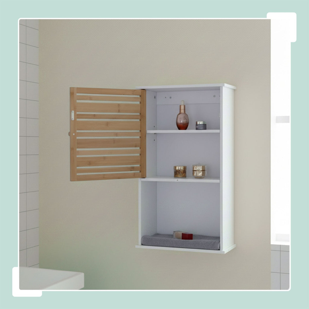 Bathroom Wall Cabinet, Bamboo Door, Adjustable Shelves
