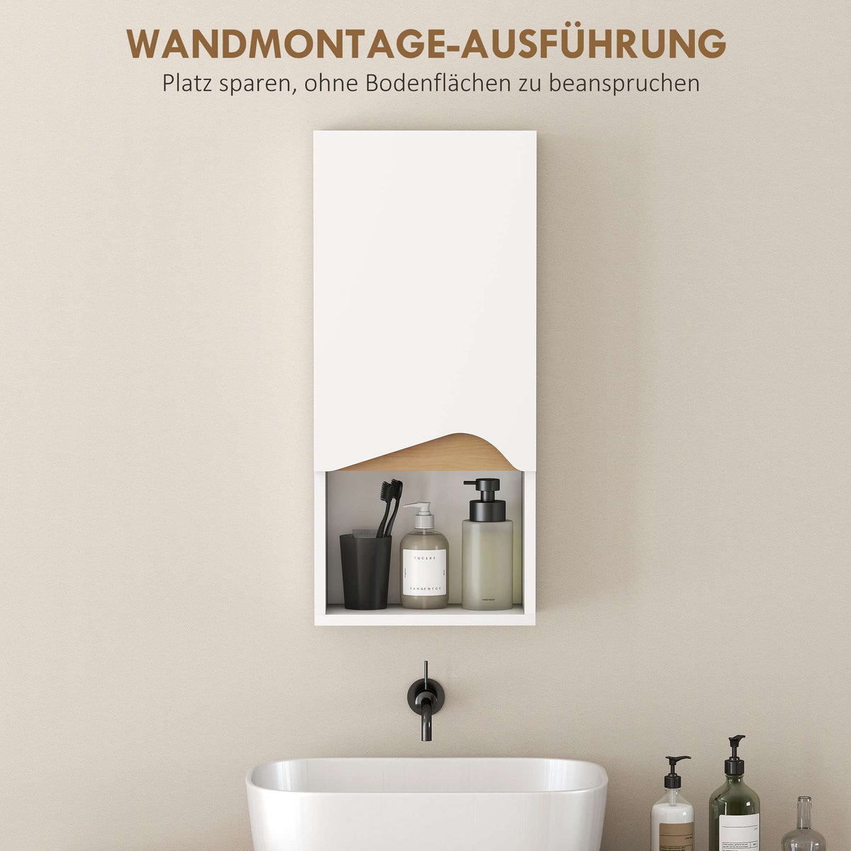 Bathroom Wall Cabinet, Soft-Close Door, Open Shelf, White