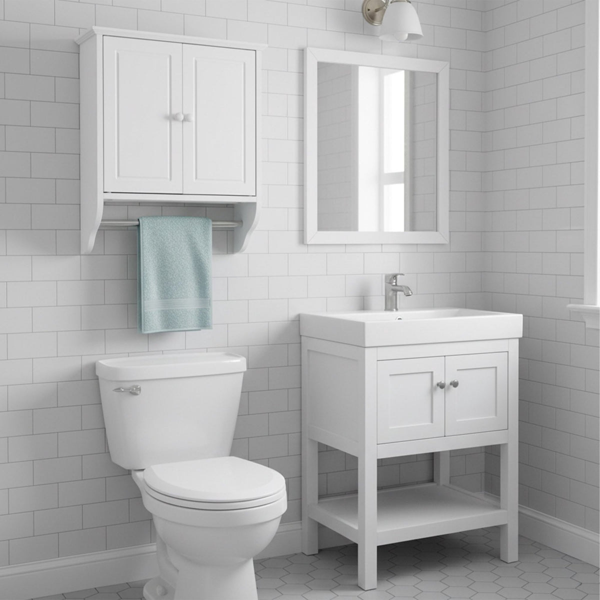 Bathroom Wall Cabinet with Adjustable Shelf and Towel Rail