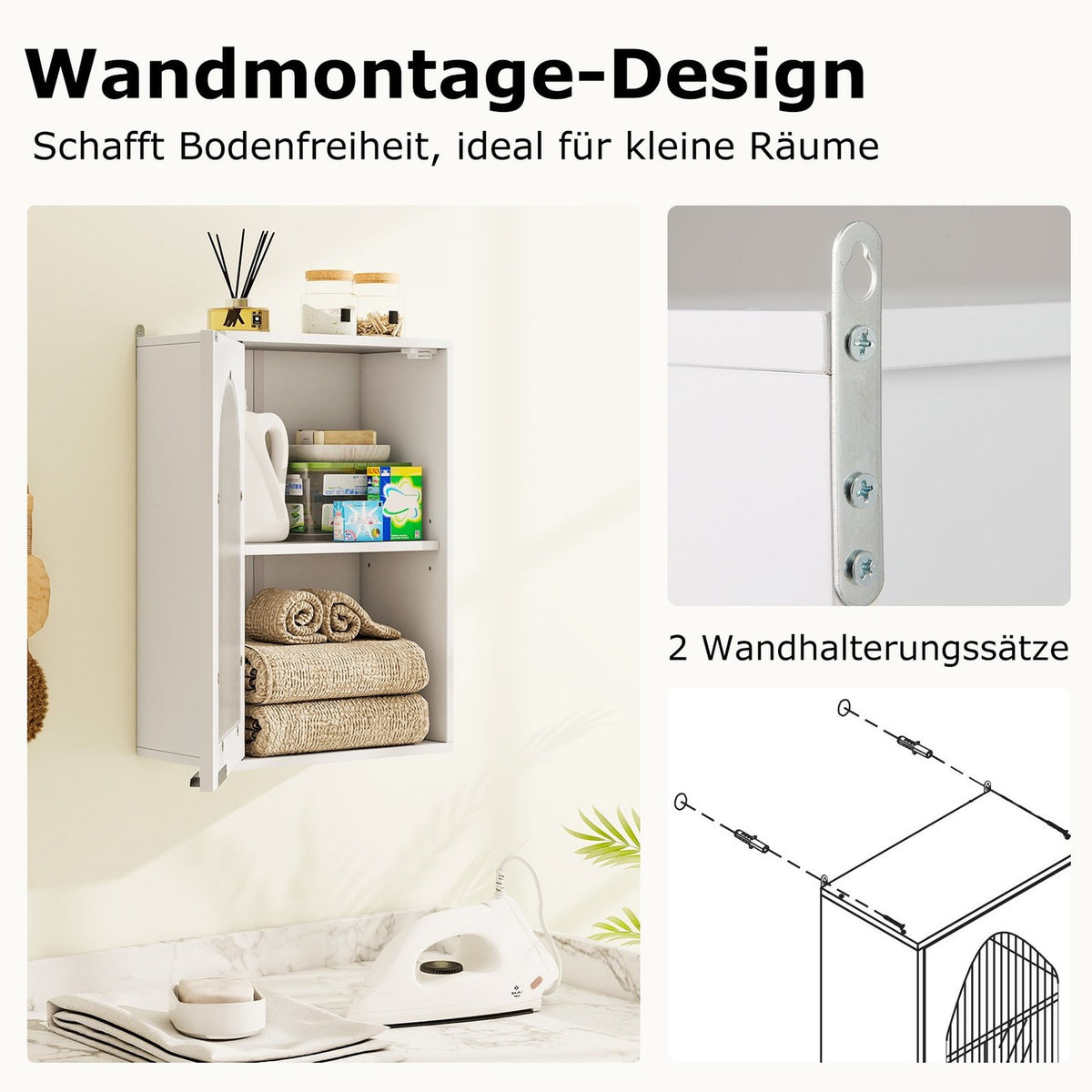 Bathroom Wall Cabinet with Glass Door, Adjustable Shelf, White