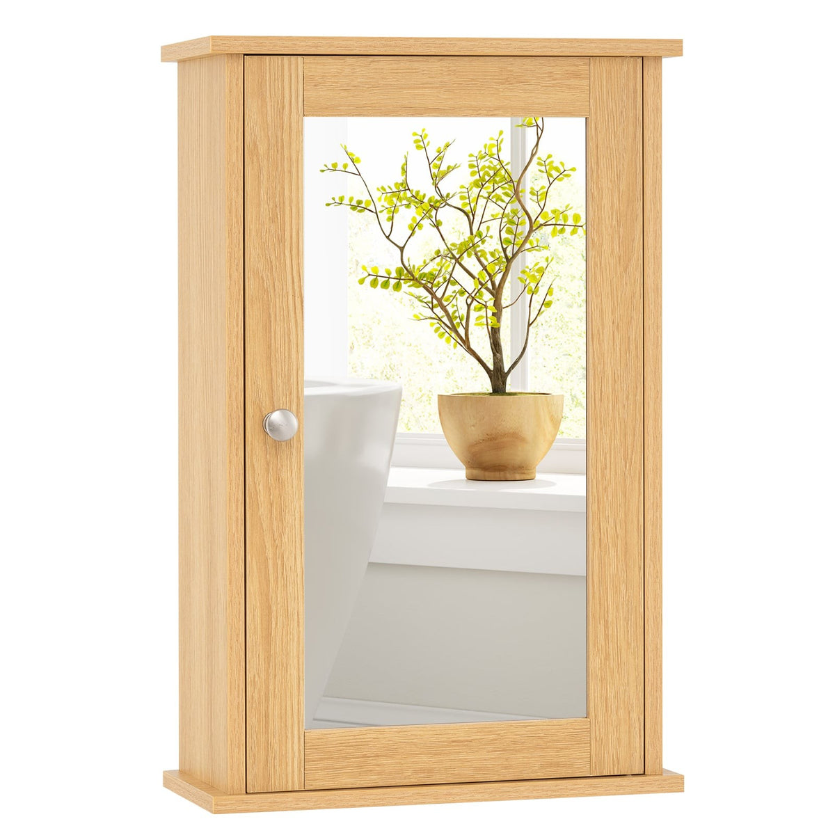Bathroom Wall Cabinet with Mirror, Adjustable Shelf, Single Door
