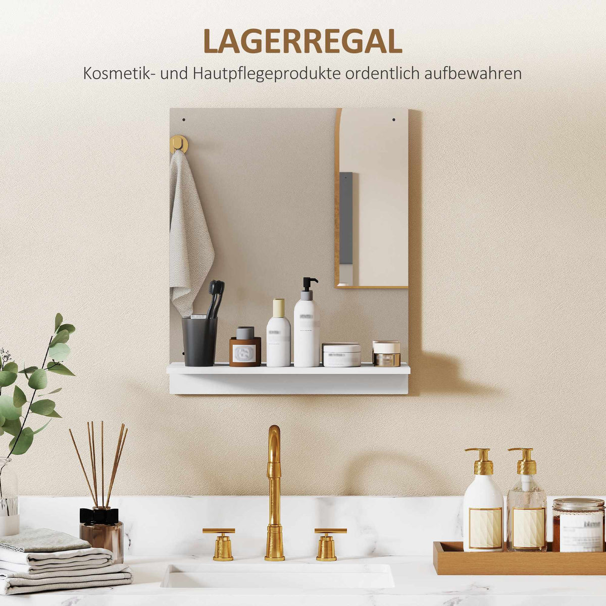 Bathroom Wall Mirror with Shelf, White, 50 x 60 cm