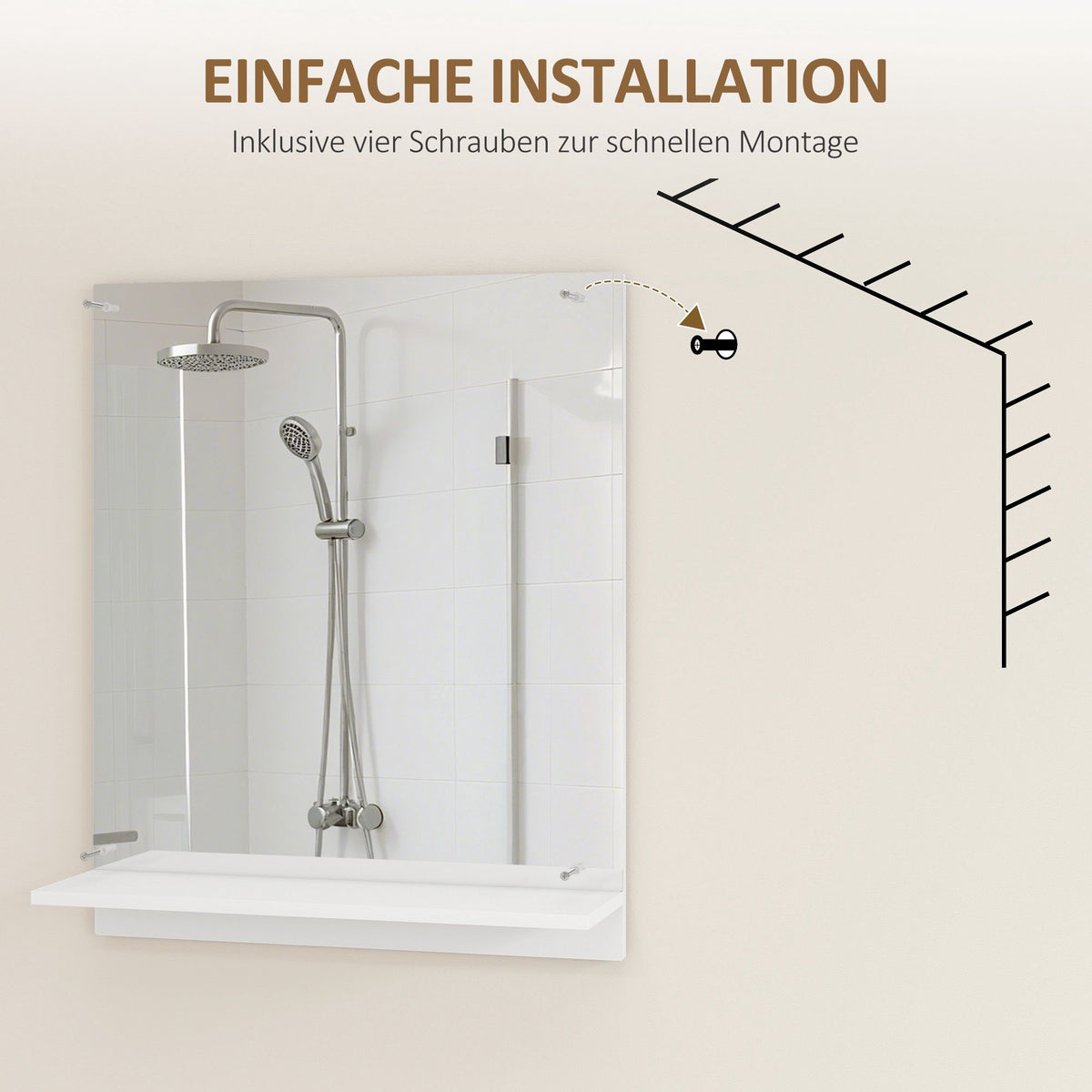 Bathroom Wall Mirror with Shelf, White, 50 x 60 cm