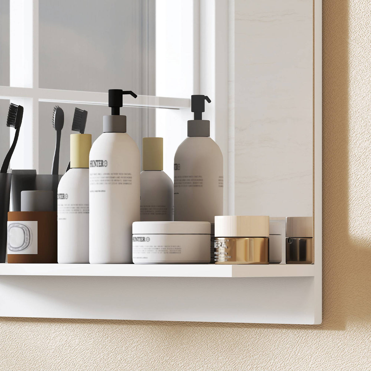 Bathroom Wall Mirror with Shelf, White, 50 x 60 cm