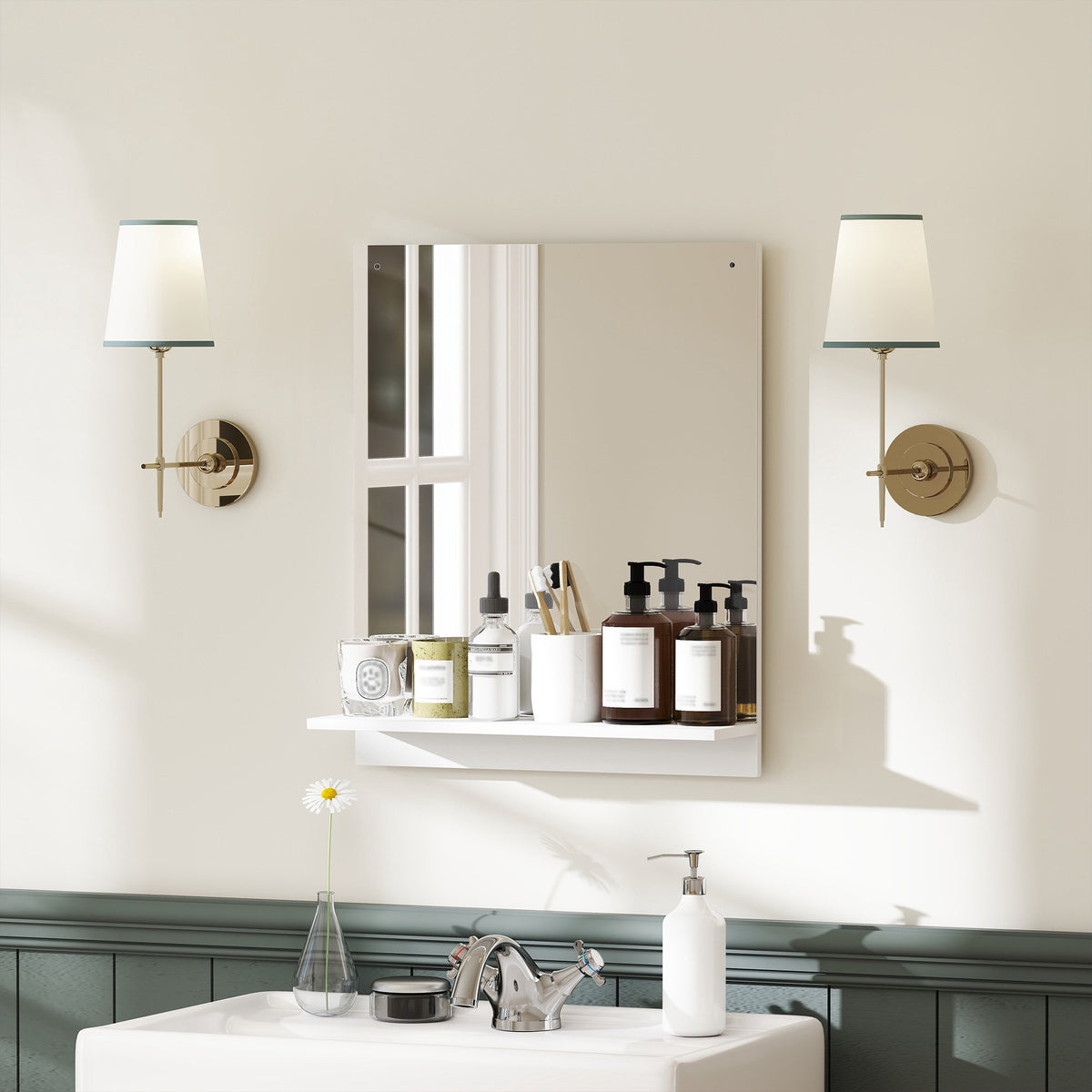 Bathroom Wall Mirror with Shelf, White, 50 x 60 cm