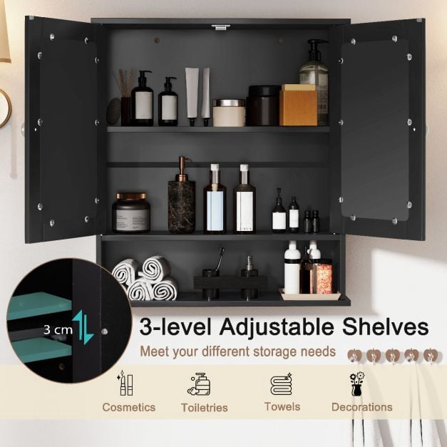 Bathroom Wall-Mounted Double-Door Mirror Cabinet, 22 x 23 in