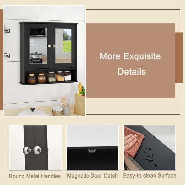 Bathroom Wall-Mounted Double-Door Mirror Cabinet, 22 x 23 in