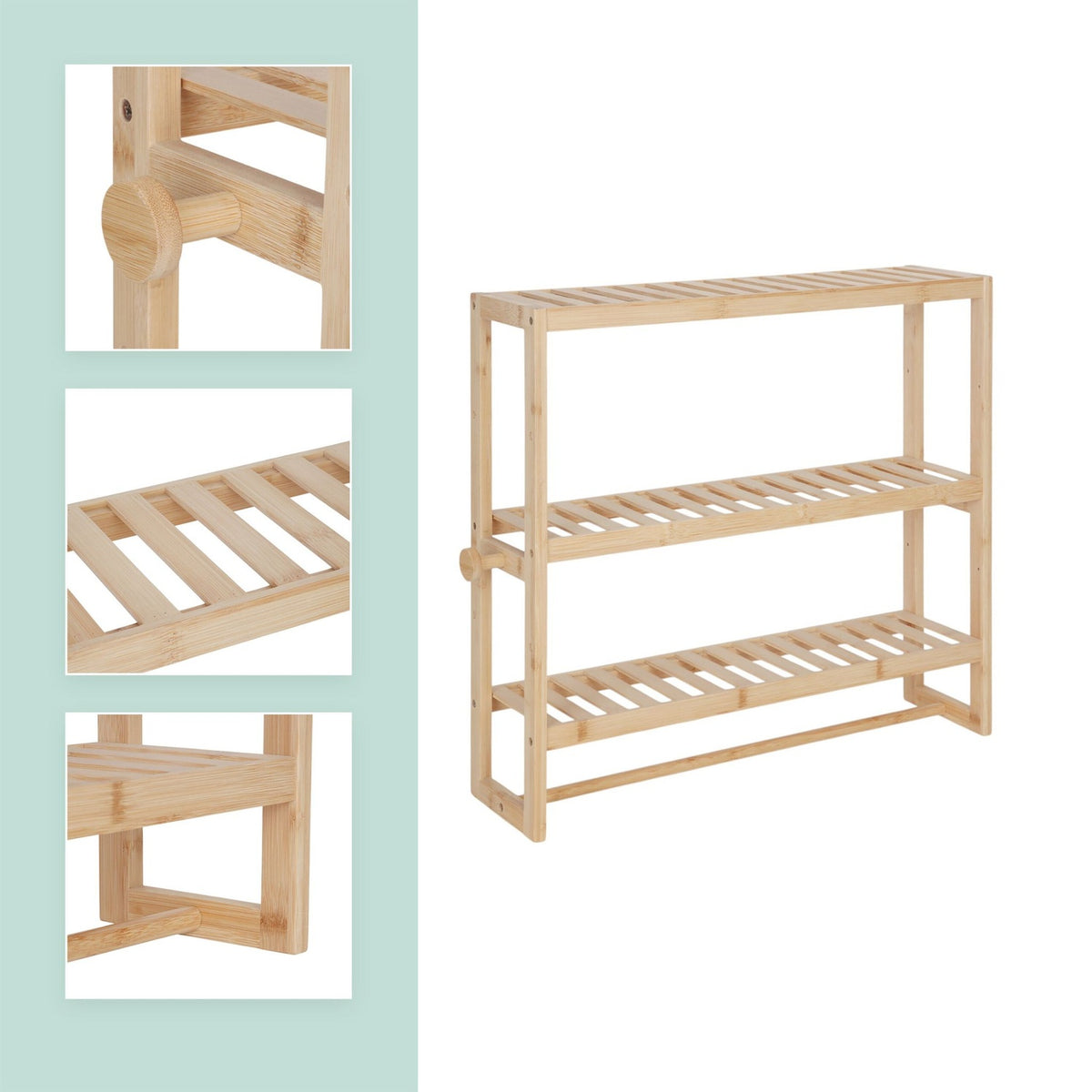 Bathroom Wall Shelf with Towel Rail and Hooks