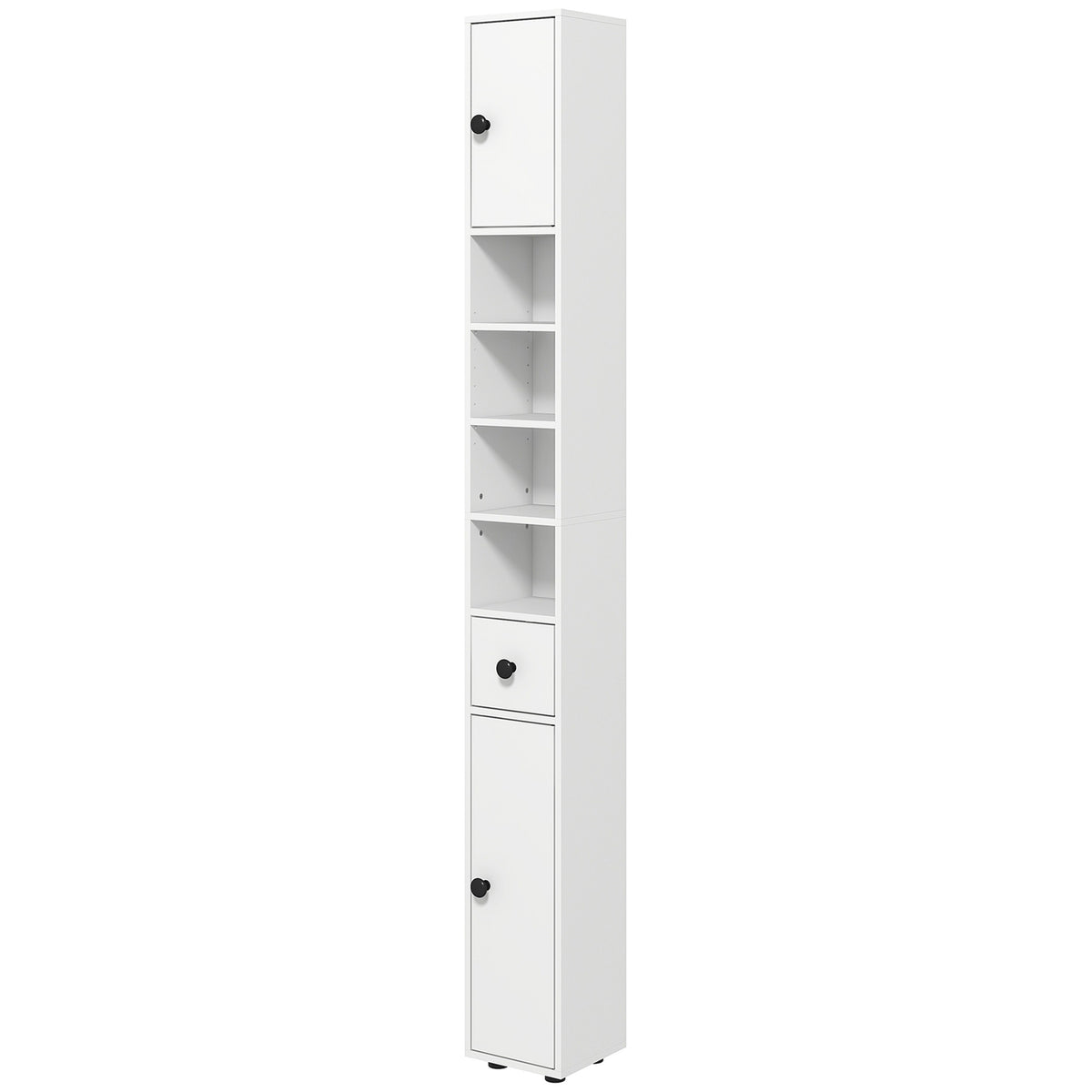 Bathroom cabinet, 4 shelves, drawer, chipboard, slim design, white