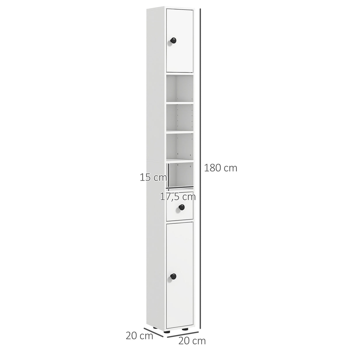 Bathroom cabinet, 4 shelves, drawer, chipboard, slim design, white
