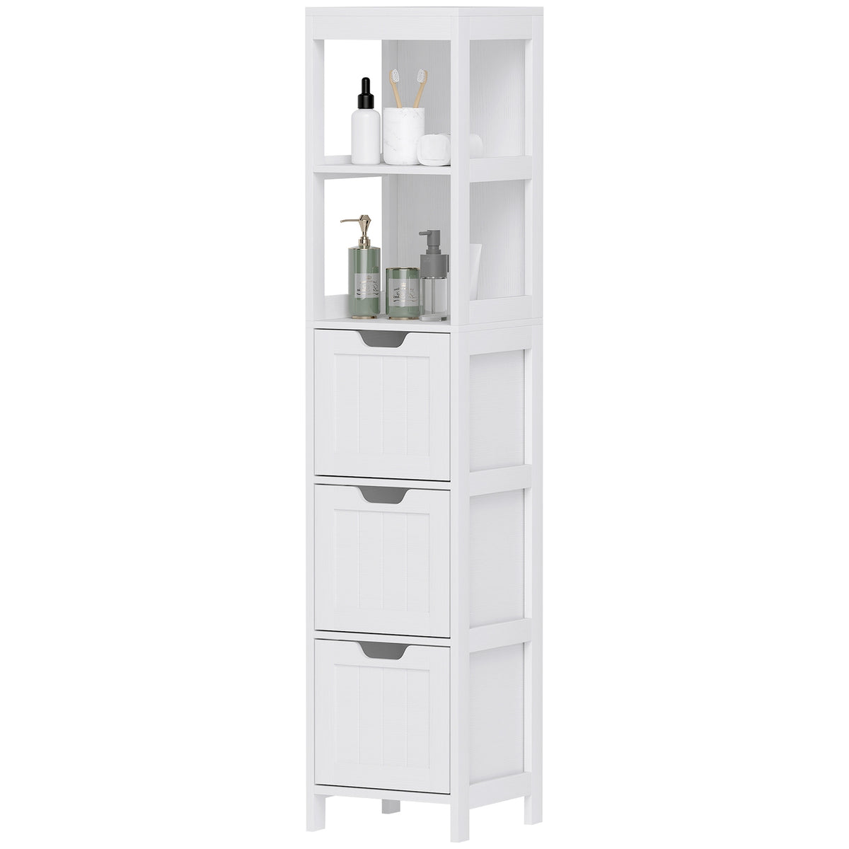 Bathroom cabinet bathroom cabinet, bathroom tall cabinet with 3 drawers, 2 open compartments, storage cabinet for bathroom, living room, white, 30 x 30 x 142.4 cm