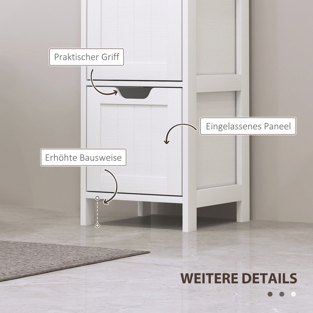 Bathroom cabinet bathroom cabinet, bathroom tall cabinet with 3 drawers, 2 open compartments, storage cabinet for bathroom, living room, white, 30 x 30 x 142.4 cm