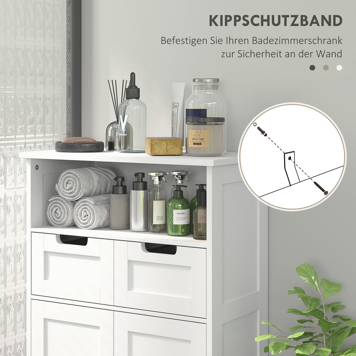 Bathroom cabinet, bathroom cabinet, storage cabinet with adjustable shelf, base cabinet with 2 drawers, door cabinet, for bathroom, living room 60 x 30 x 108.8 cm, white