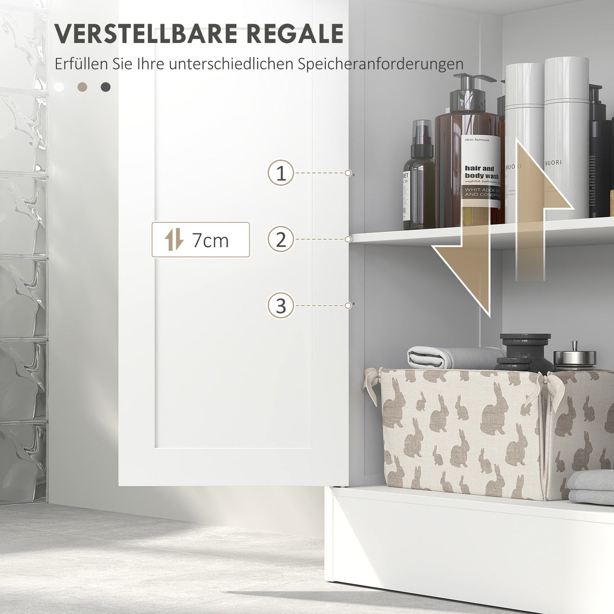 Bathroom cabinet, bathroom cabinet, storage cabinet with adjustable shelf, base cabinet with 2 drawers, door cabinet, for bathroom, living room 60 x 30 x 108.8 cm, white