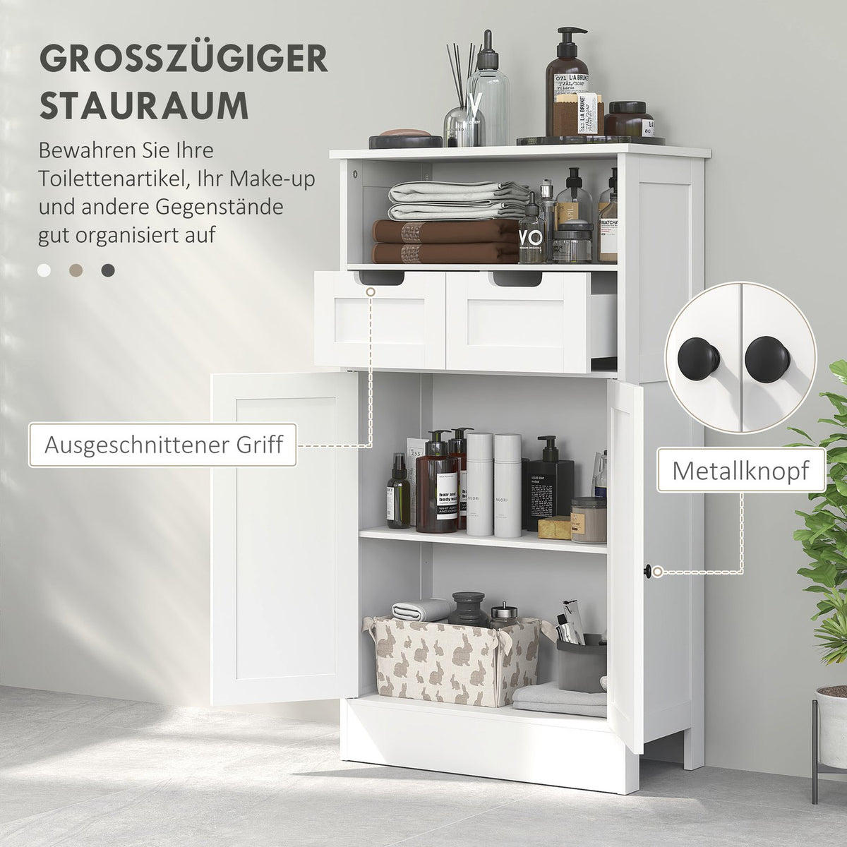Bathroom cabinet, bathroom cabinet, storage cabinet with adjustable shelf, base cabinet with 2 drawers, door cabinet, for bathroom, living room 60 x 30 x 108.8 cm, white