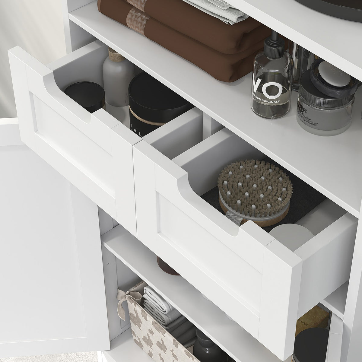 Bathroom cabinet, bathroom cabinet, storage cabinet with adjustable shelf, base cabinet with 2 drawers, door cabinet, for bathroom, living room 60 x 30 x 108.8 cm, white