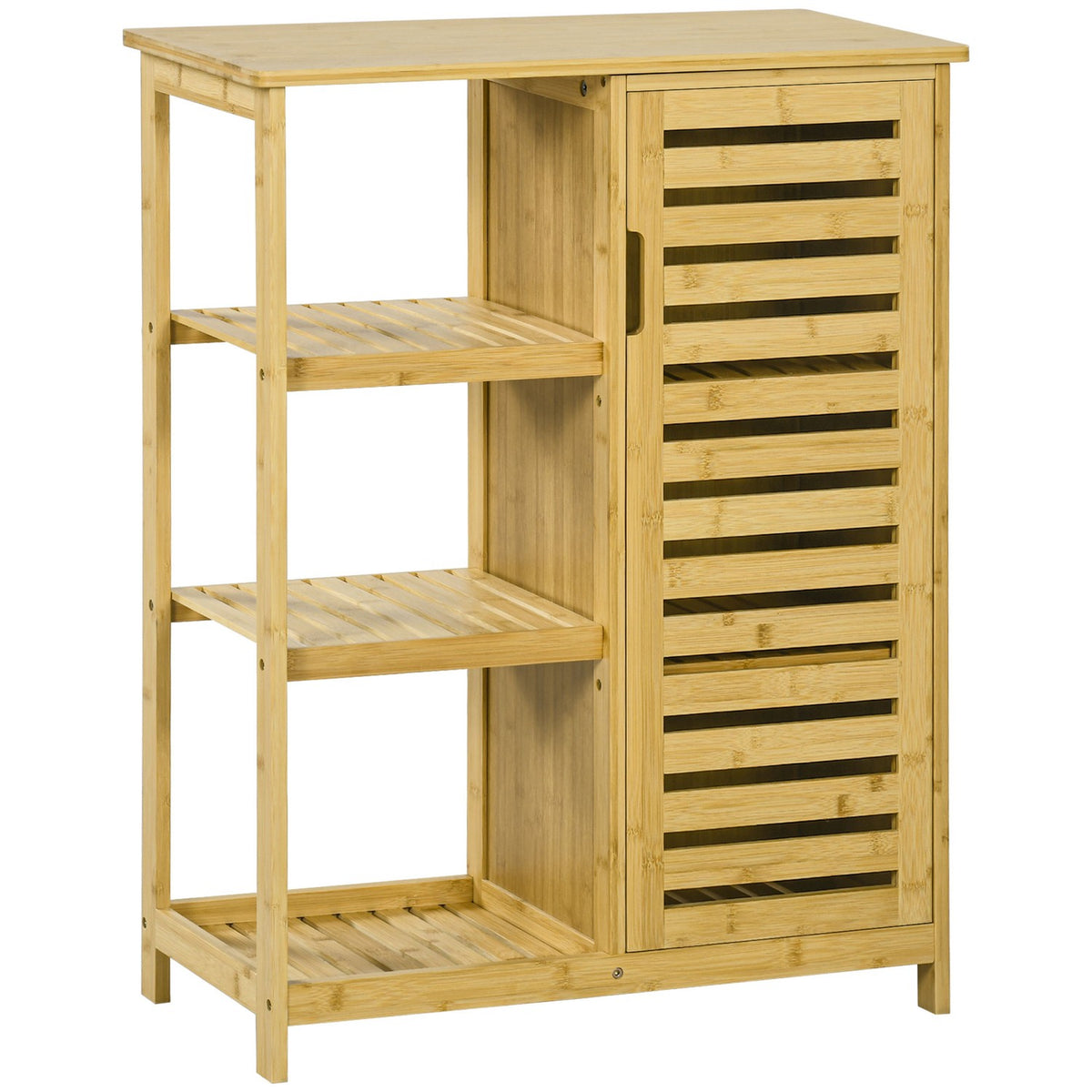 Bathroom cabinet bathroom cabinet with cabinet compartment & 3 open levels, toilet cabinet, tip protection, side cabinet, bamboo, natural