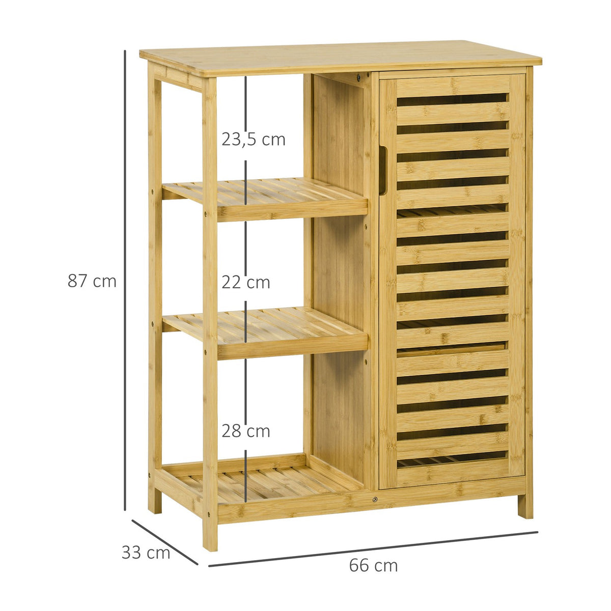 Bathroom cabinet bathroom cabinet with cabinet compartment & 3 open levels, toilet cabinet, tip protection, side cabinet, bamboo, natural