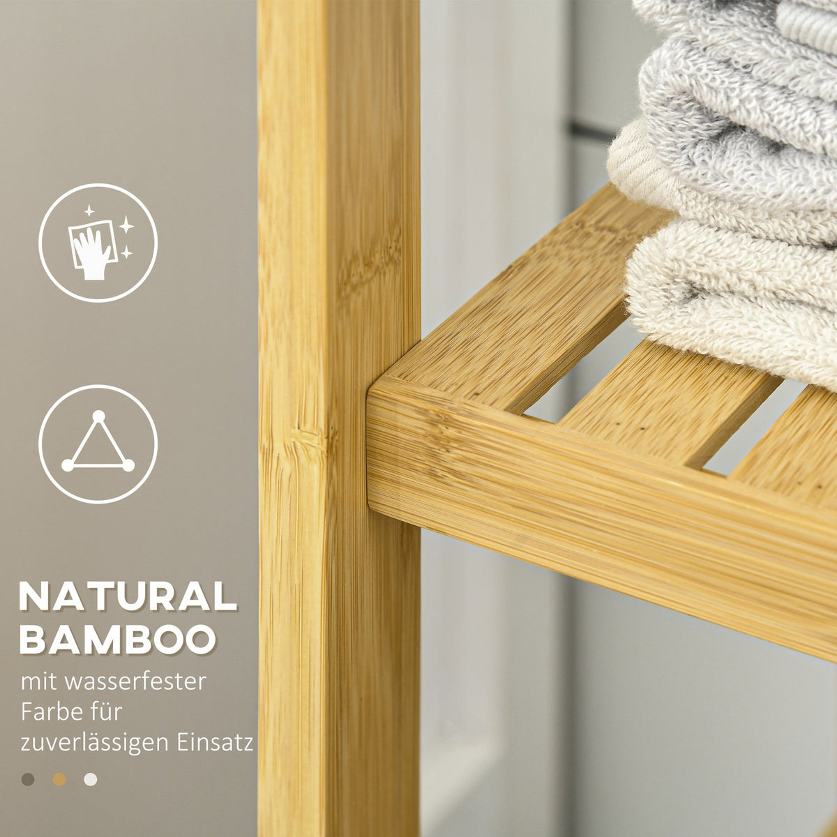 Bathroom cabinet bathroom cabinet with cabinet compartment & 3 open levels, toilet cabinet, tip protection, side cabinet, bamboo, natural