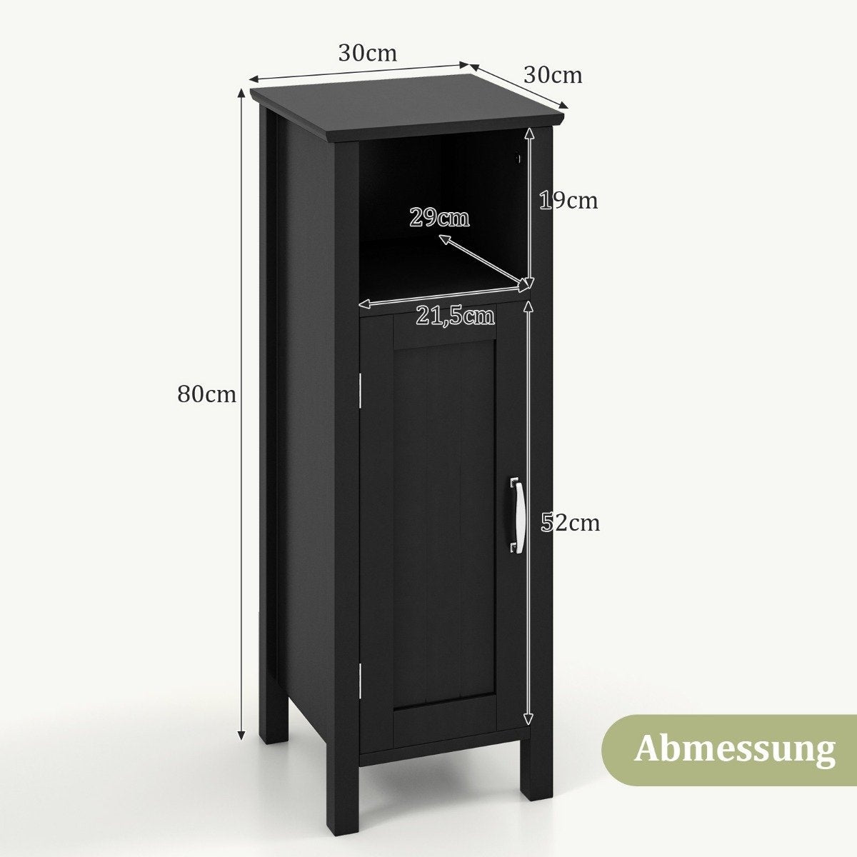 Bathroom cabinet bathroom cabinet with open compartment side cabinet storage cabinet 30 x 30 x 80 cm black