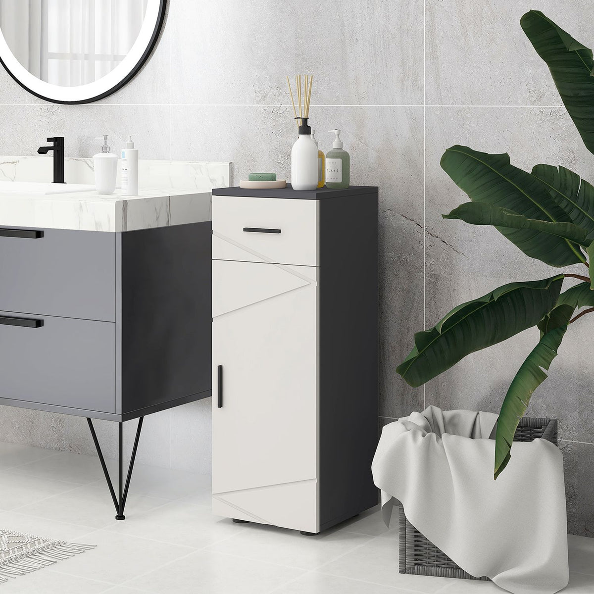 Bathroom cabinet side cabinet bathroom cabinet with drawer, adjustable shelves, storage cabinet for bathroom, living room 30 x 30 x 82 cm gray |