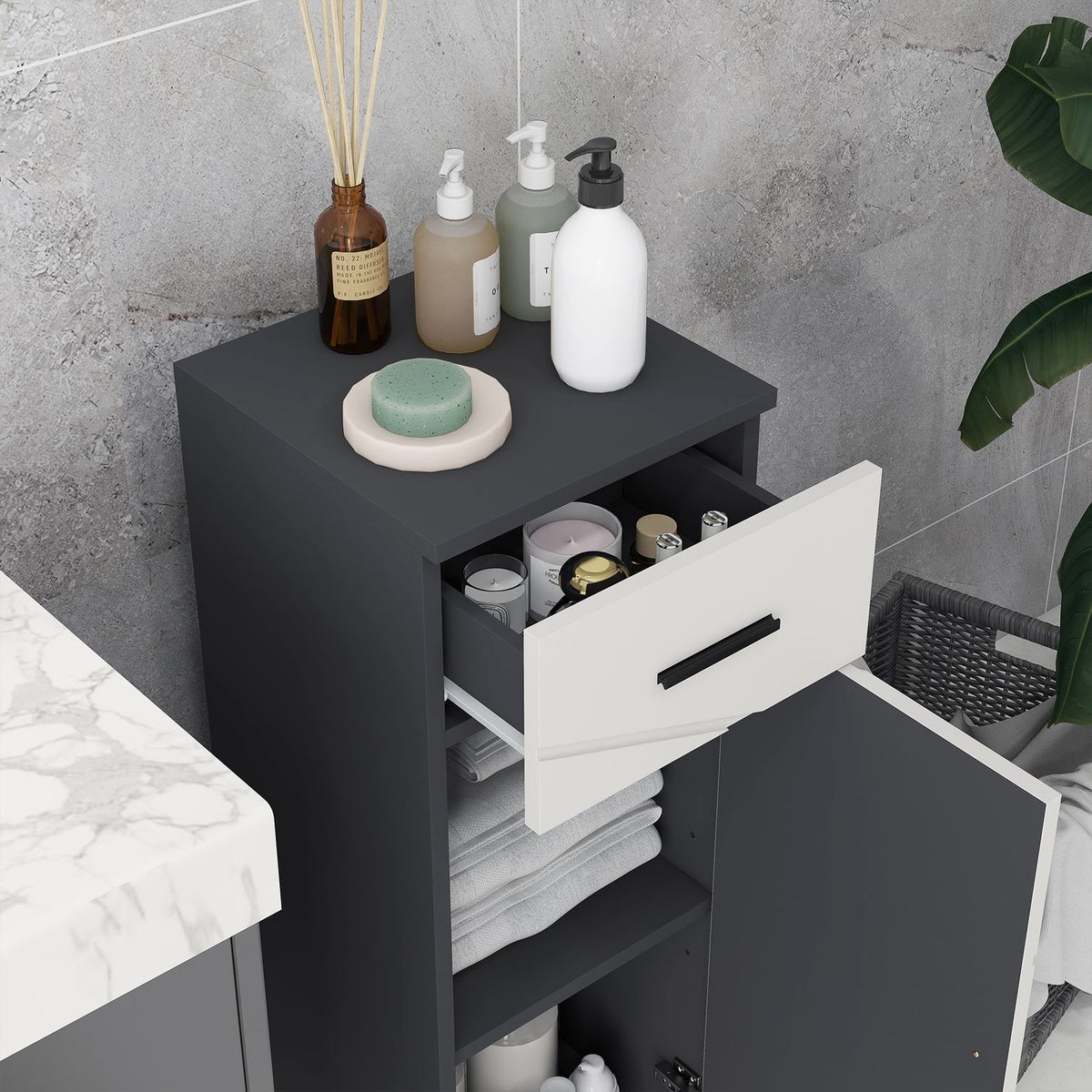 Bathroom cabinet side cabinet bathroom cabinet with drawer, adjustable shelves, storage cabinet for bathroom, living room 30 x 30 x 82 cm gray |