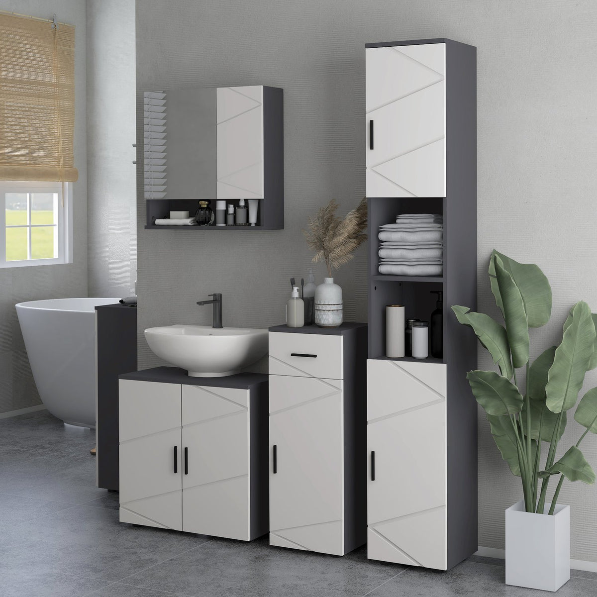 Bathroom cabinet side cabinet bathroom cabinet with drawer, adjustable shelves, storage cabinet for bathroom, living room 30 x 30 x 82 cm gray |
