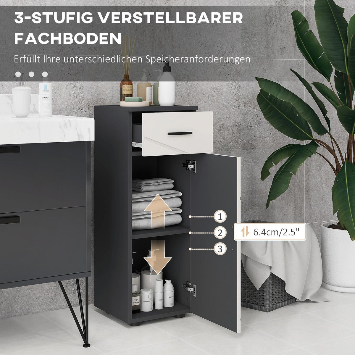 Bathroom cabinet side cabinet bathroom cabinet with drawer, adjustable shelves, storage cabinet for bathroom, living room 30 x 30 x 82 cm gray |