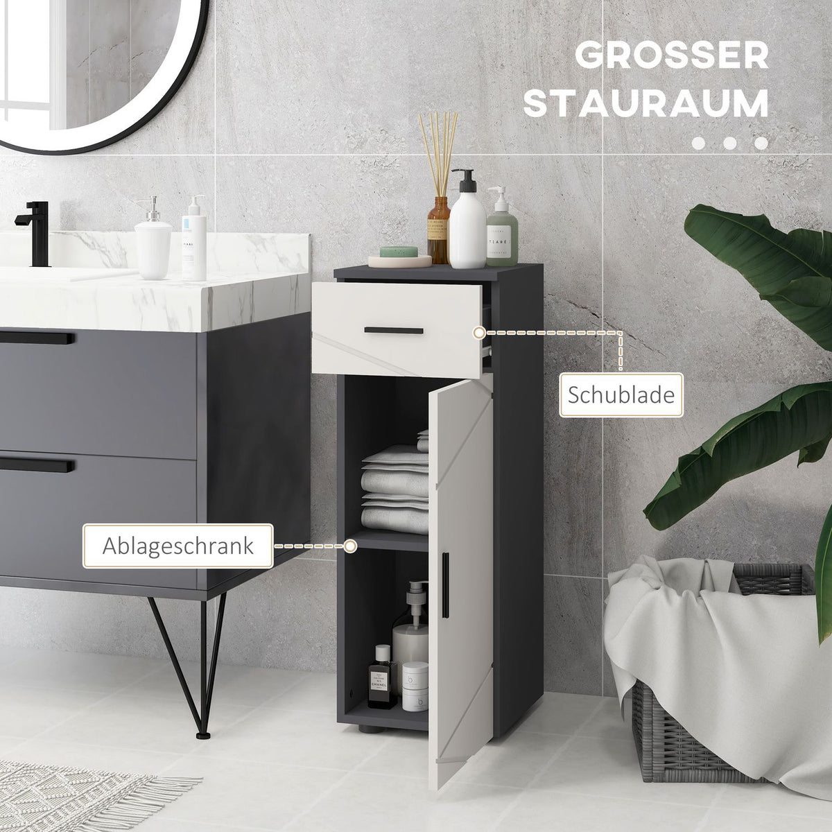 Bathroom cabinet side cabinet bathroom cabinet with drawer, adjustable shelves, storage cabinet for bathroom, living room 30 x 30 x 82 cm gray |