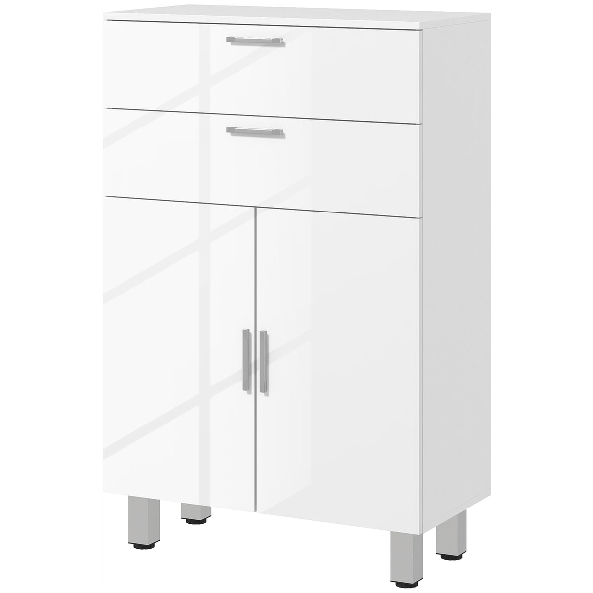 Bathroom cabinet side cabinet with 2 high-gloss white drawers, door, bathroom cabinet with adjustable shelf, storage cabinet for living room 60 x 30 x 93 cm |
