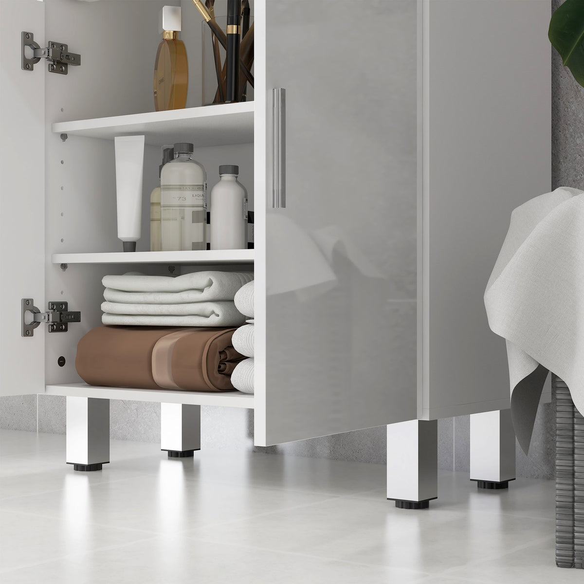 Bathroom cabinet side cabinet with 2 high-gloss white drawers, door, bathroom cabinet with adjustable shelf, storage cabinet for living room 60 x 30 x 93 cm |