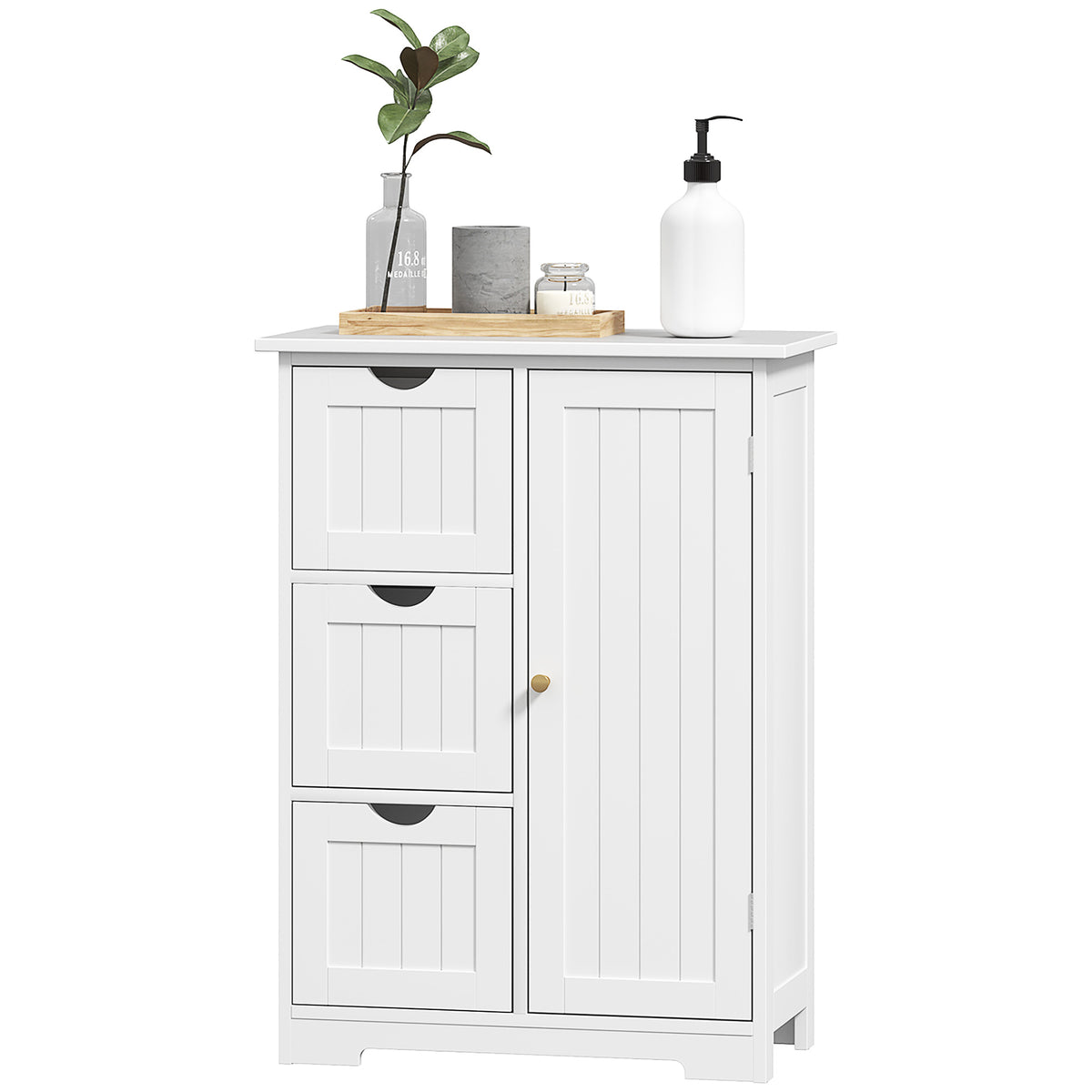 Bathroom cabinet side cabinet with 3 drawers, bathroom cabinet with adjustable shelf, for bathroom, living room 60 x 30 x 80 cm white |