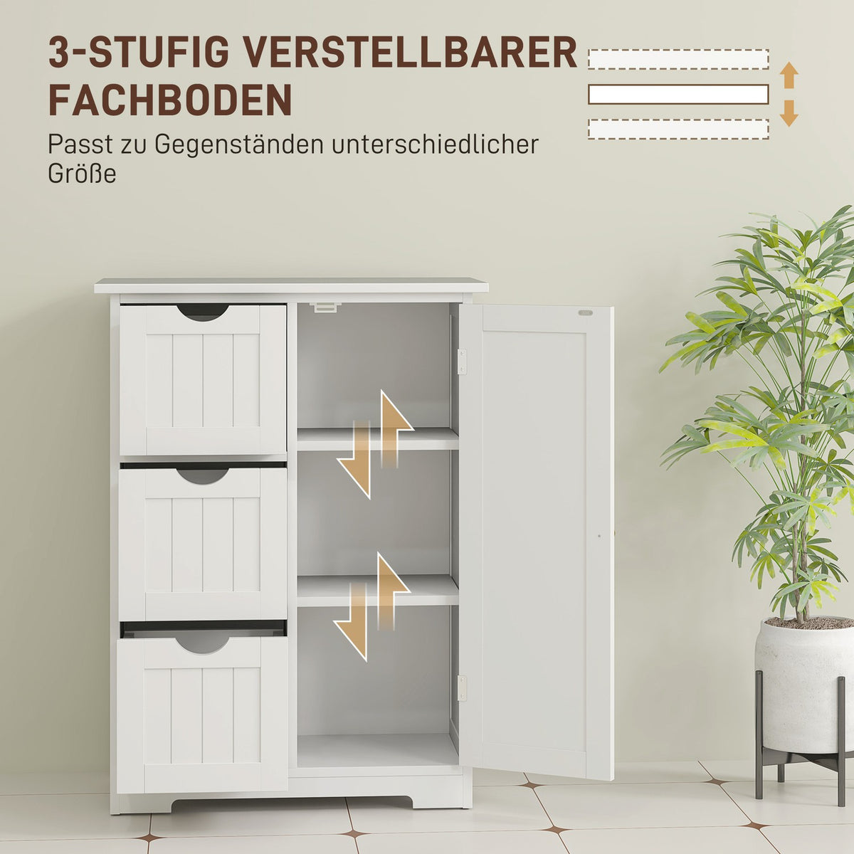 Bathroom cabinet side cabinet with 3 drawers, bathroom cabinet with adjustable shelf, for bathroom, living room 60 x 30 x 80 cm white |