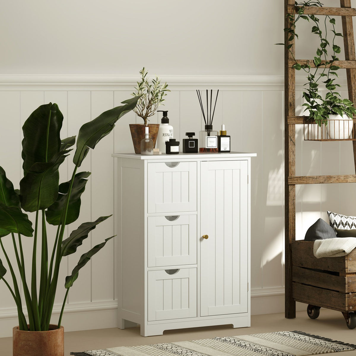 Bathroom cabinet side cabinet with 3 drawers, bathroom cabinet with adjustable shelf, for bathroom, living room 60 x 30 x 80 cm white |