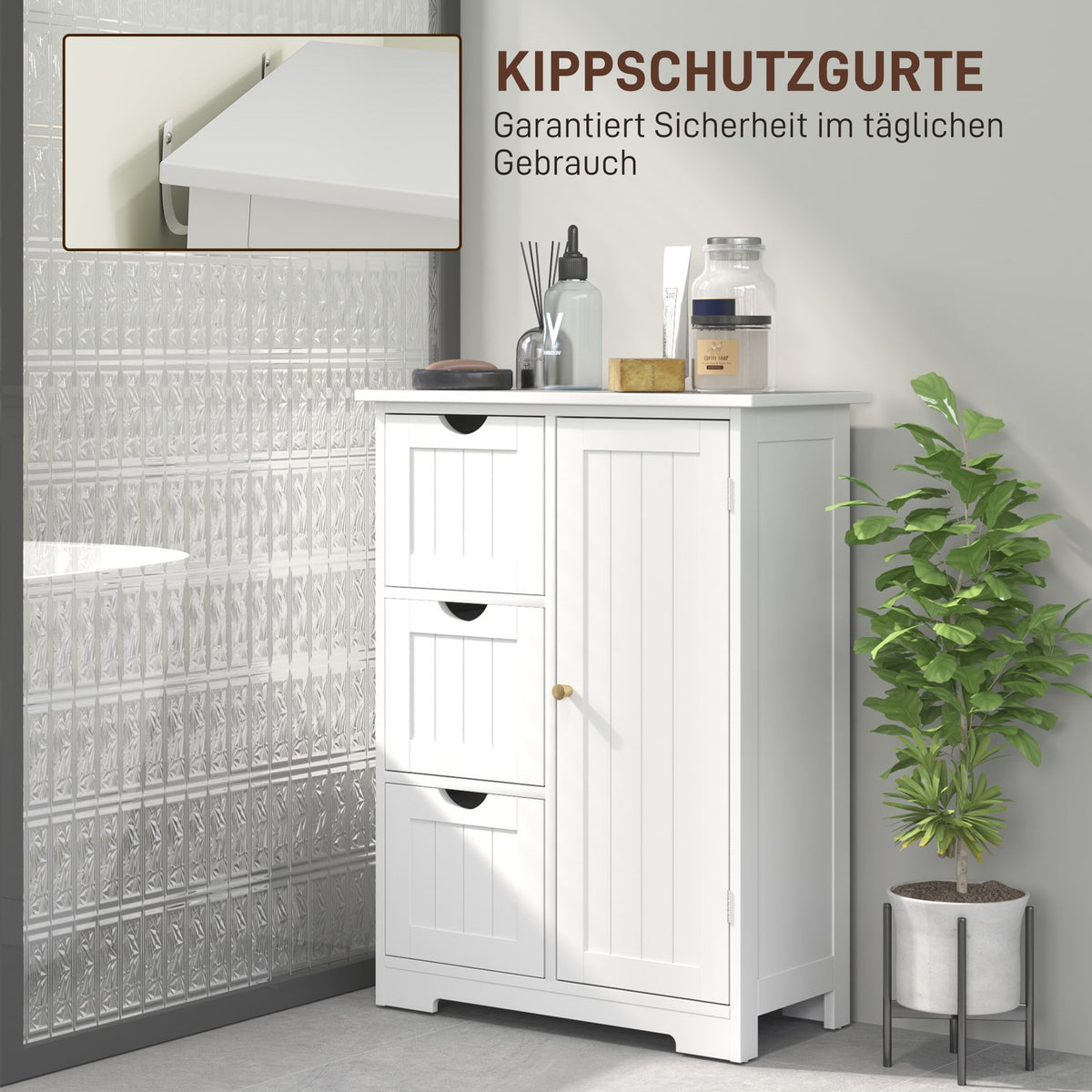 Bathroom cabinet side cabinet with 3 drawers, bathroom cabinet with adjustable shelf, for bathroom, living room 60 x 30 x 80 cm white |