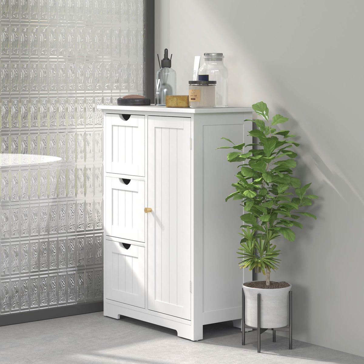 Bathroom cabinet side cabinet with 3 drawers, bathroom cabinet with adjustable shelf, for bathroom, living room 60 x 30 x 80 cm white |