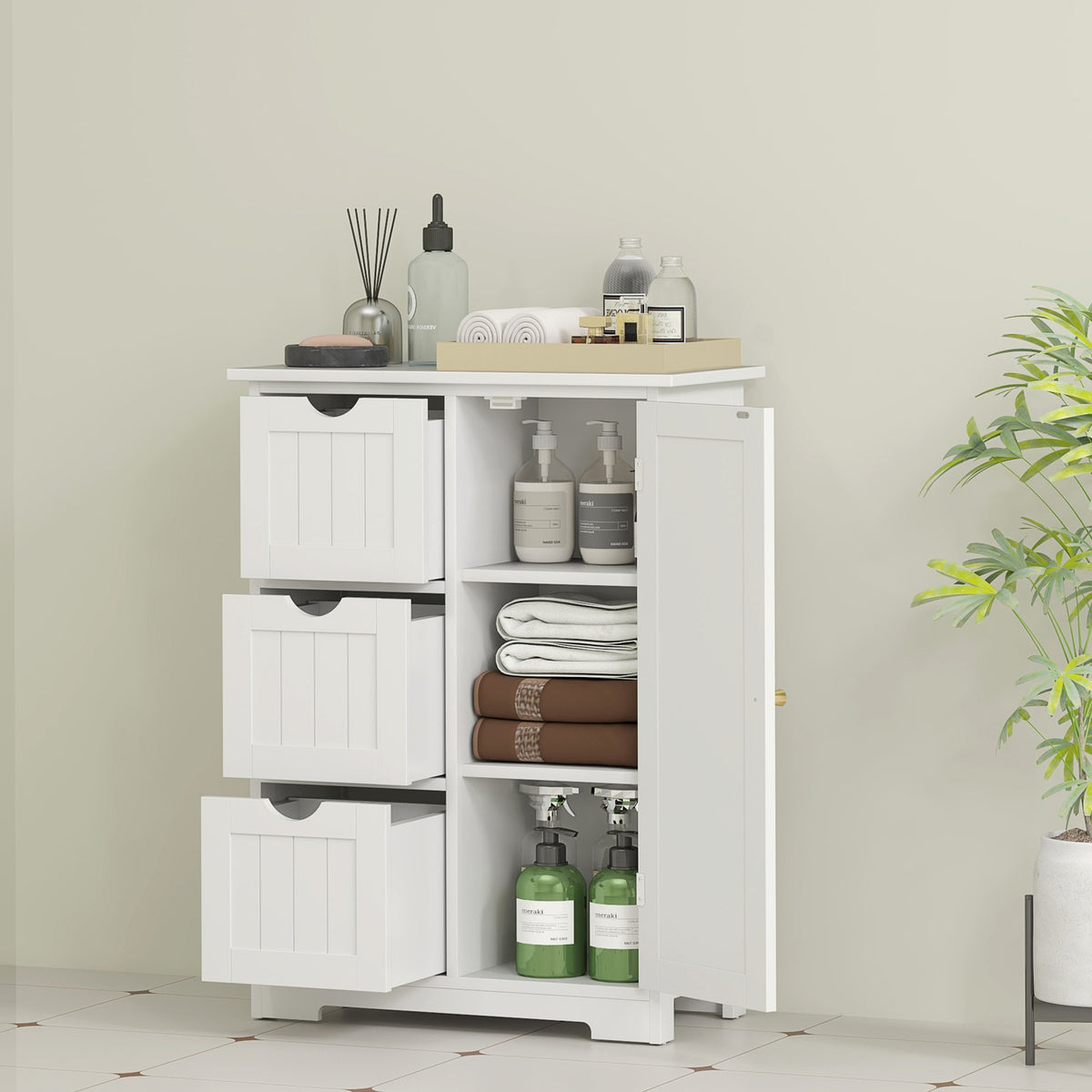 Bathroom cabinet side cabinet with 3 drawers, bathroom cabinet with adjustable shelf, for bathroom, living room 60 x 30 x 80 cm white |