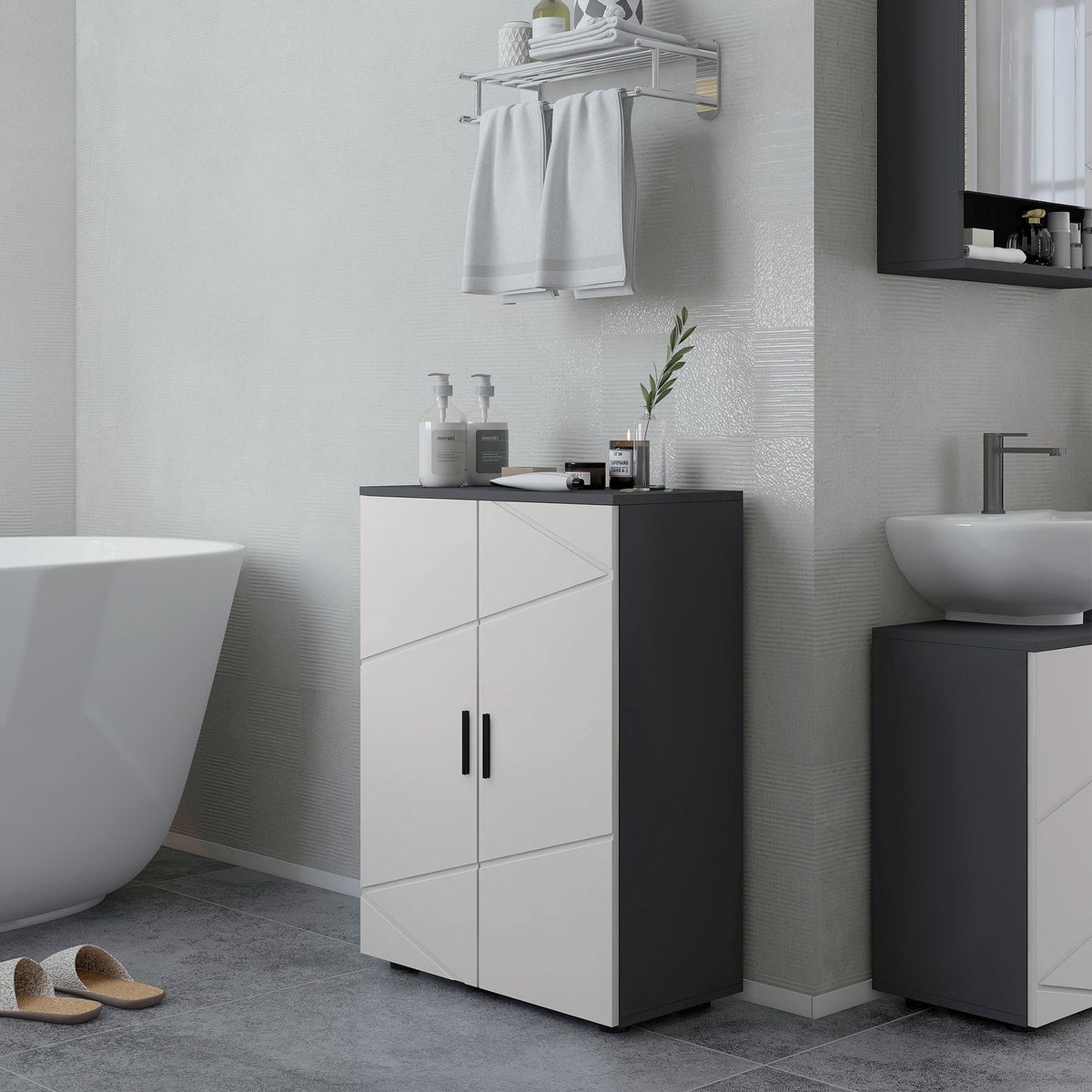 Bathroom cabinet side cabinet with double door bathroom cabinet with adjustable shelves, storage cabinet for living room 60 x 30 x 82 cm gray |