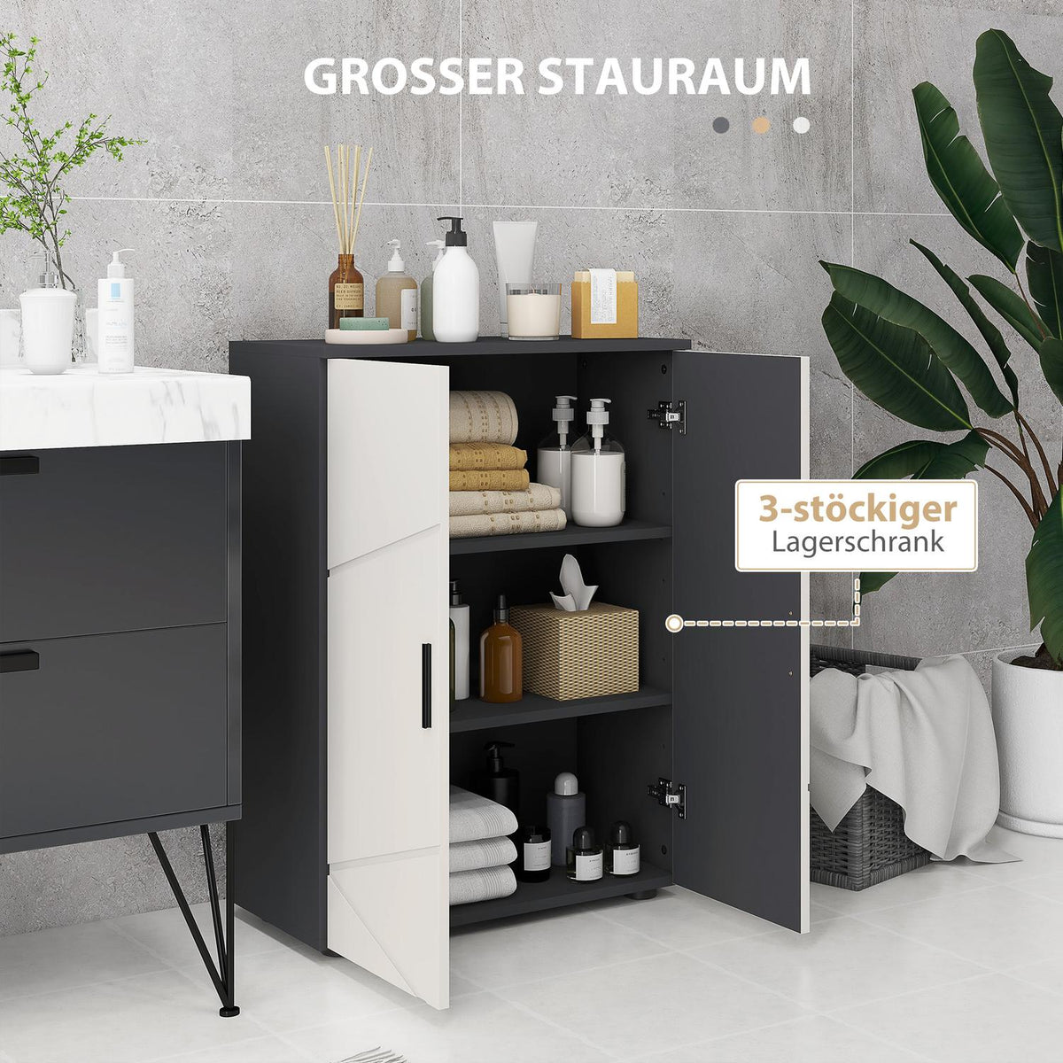 Bathroom cabinet side cabinet with double door bathroom cabinet with adjustable shelves, storage cabinet for living room 60 x 30 x 82 cm gray |
