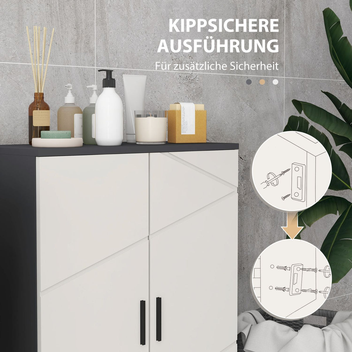 Bathroom cabinet side cabinet with double door bathroom cabinet with adjustable shelves, storage cabinet for living room 60 x 30 x 82 cm gray |