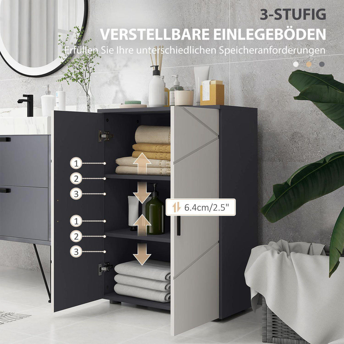 Bathroom cabinet side cabinet with double door bathroom cabinet with adjustable shelves, storage cabinet for living room 60 x 30 x 82 cm gray |