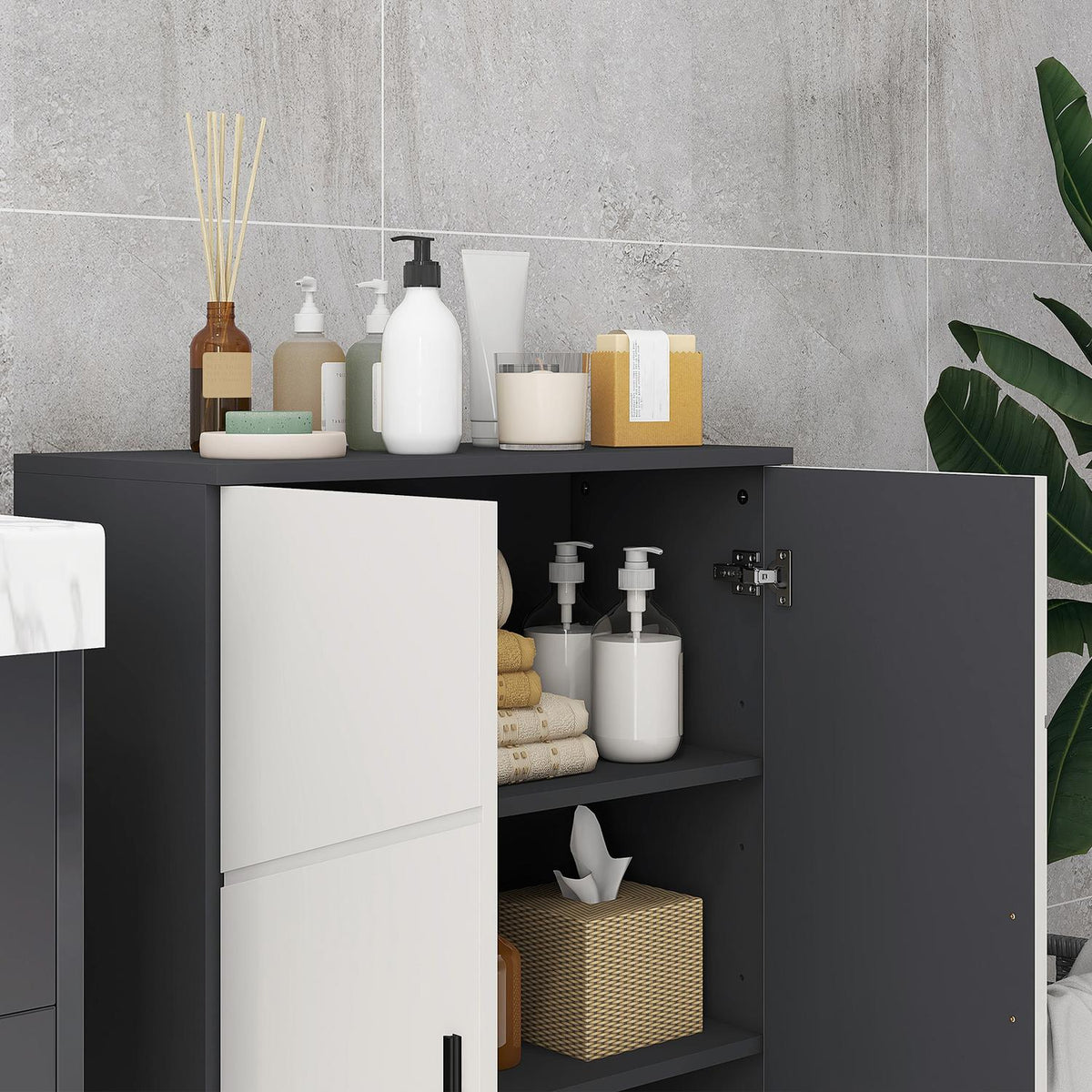 Bathroom cabinet side cabinet with double door bathroom cabinet with adjustable shelves, storage cabinet for living room 60 x 30 x 82 cm gray |